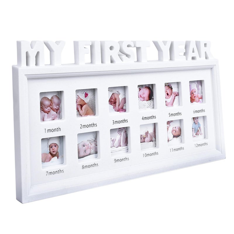 MICKYU My First Year Baby Frame - 12 Month Milestone Picture Frame, Newborn Keepsake for Nursery Decor, Monthly Photo Display for Baby Boy & Girl - Image 1